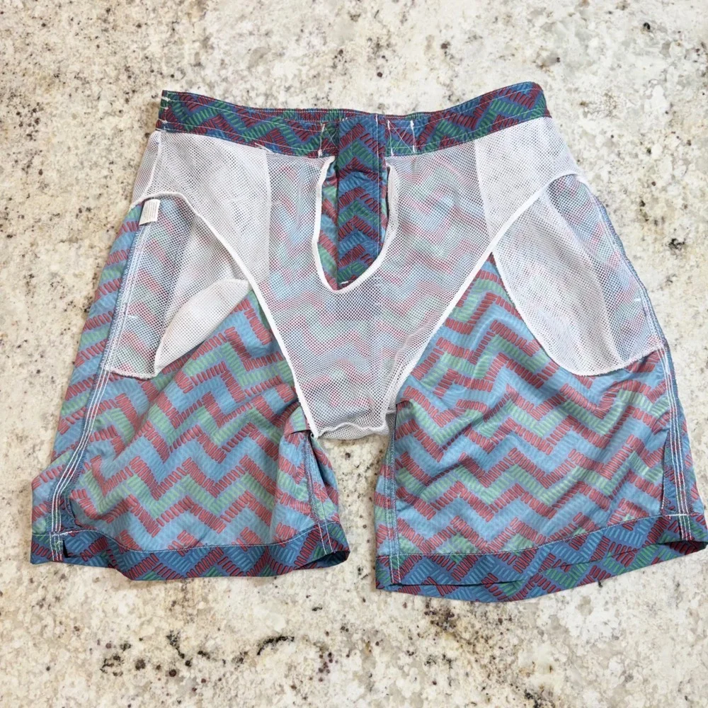 Trunks Surf Swim Co Mens Large Blue Geometric Swim Trunks Mesh Lined Beach